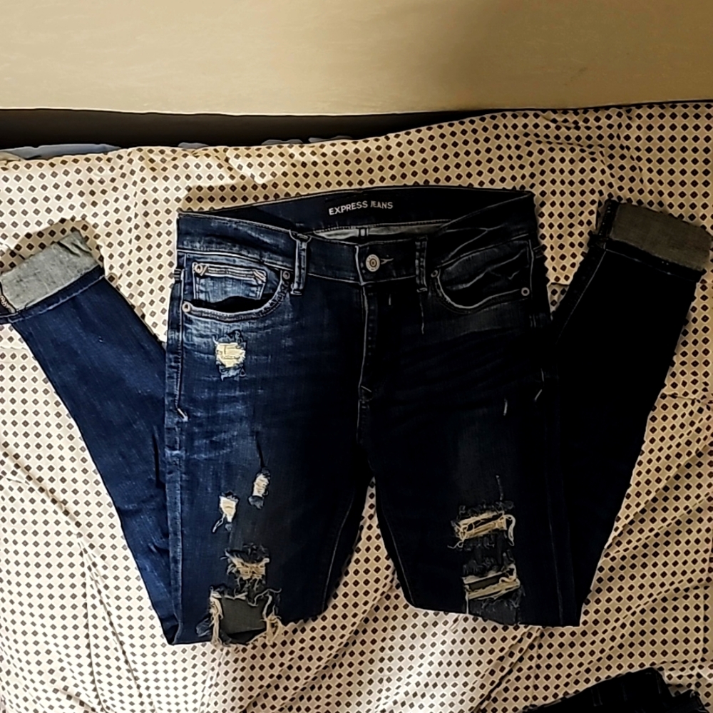 Express Jeans MidRise Distressed Leggings Sz 6R